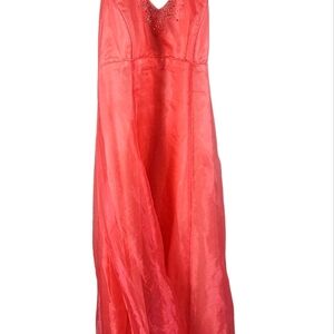 Blondie Nites Linda Bernell Sz 11 Salmon Halter Formal Dress Rhinestone Neckline